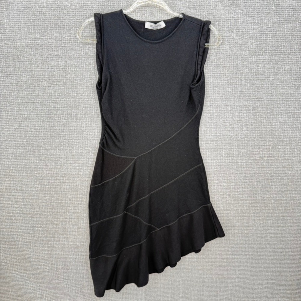 Valentino Sleeveless Asymmetrical Hem Wool Blend Knit Dress Women S Black Ruffle